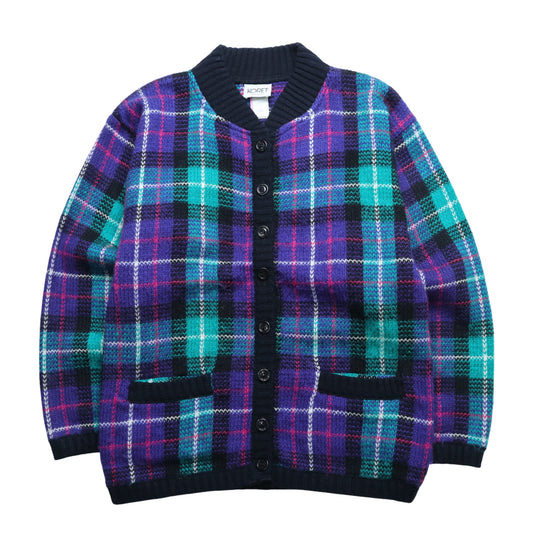 90s American made blue and purple plaid knitted jacket