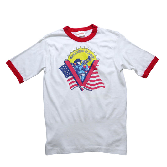 アメリカ製 80年代ヘインズアメリカンメリービルトランペット演奏パイピングTシャツ