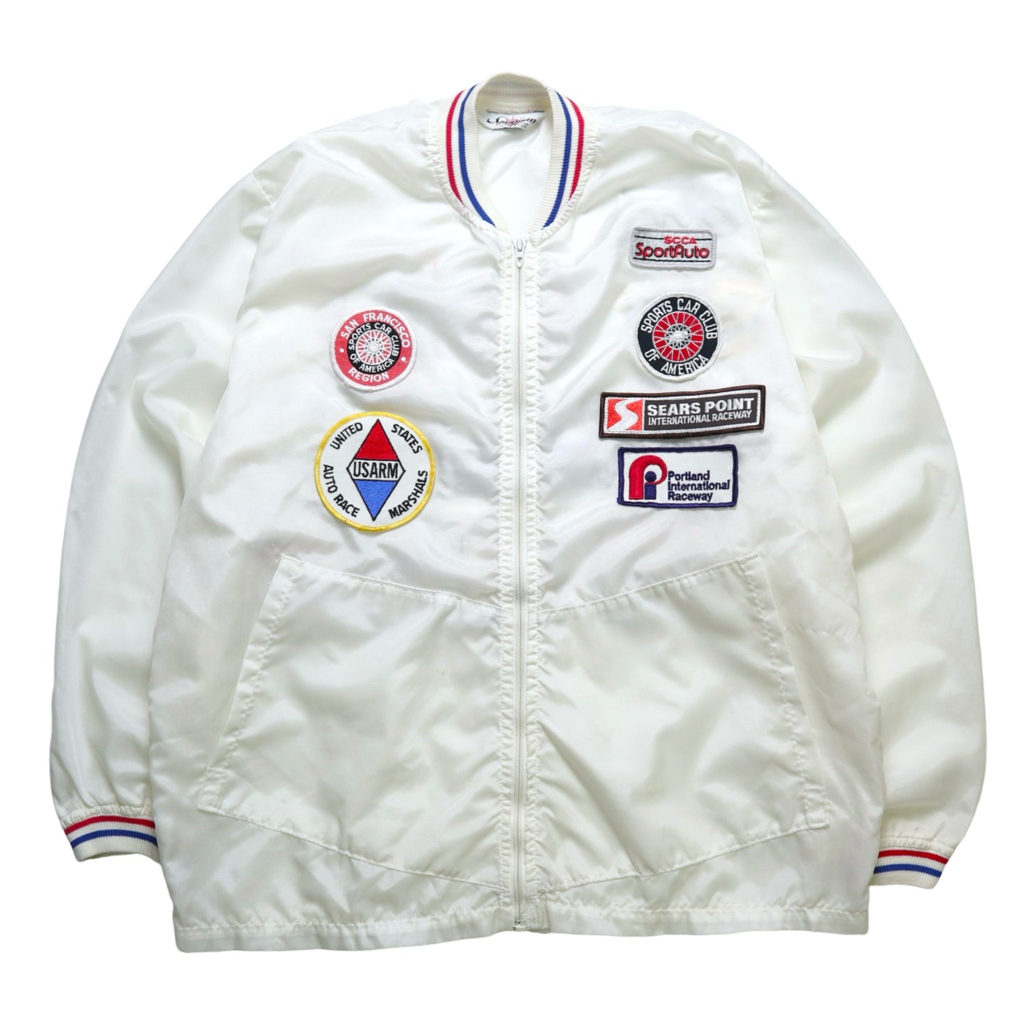 80s American made white racing patch windproof jacket Talon zipper