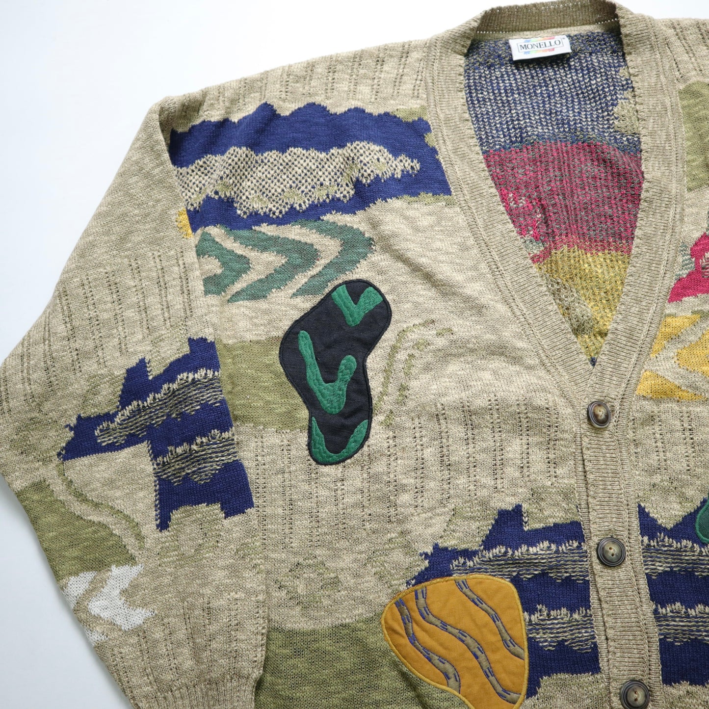 90s Italian-made acrylic patchwork knitted jacket vintage sweater