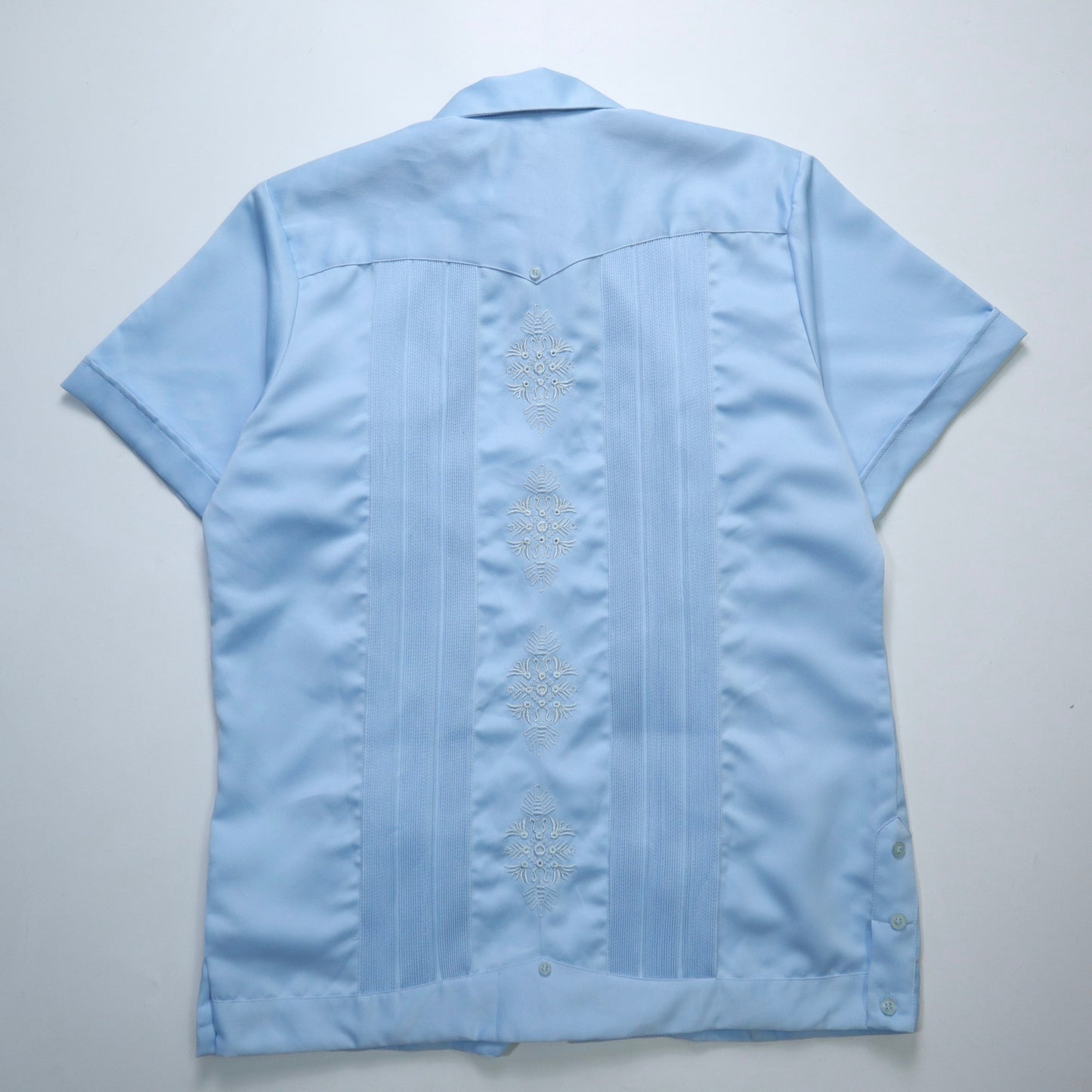 80s/90s 墨西哥製 水藍色刺繡立體條紋古巴襯衫
