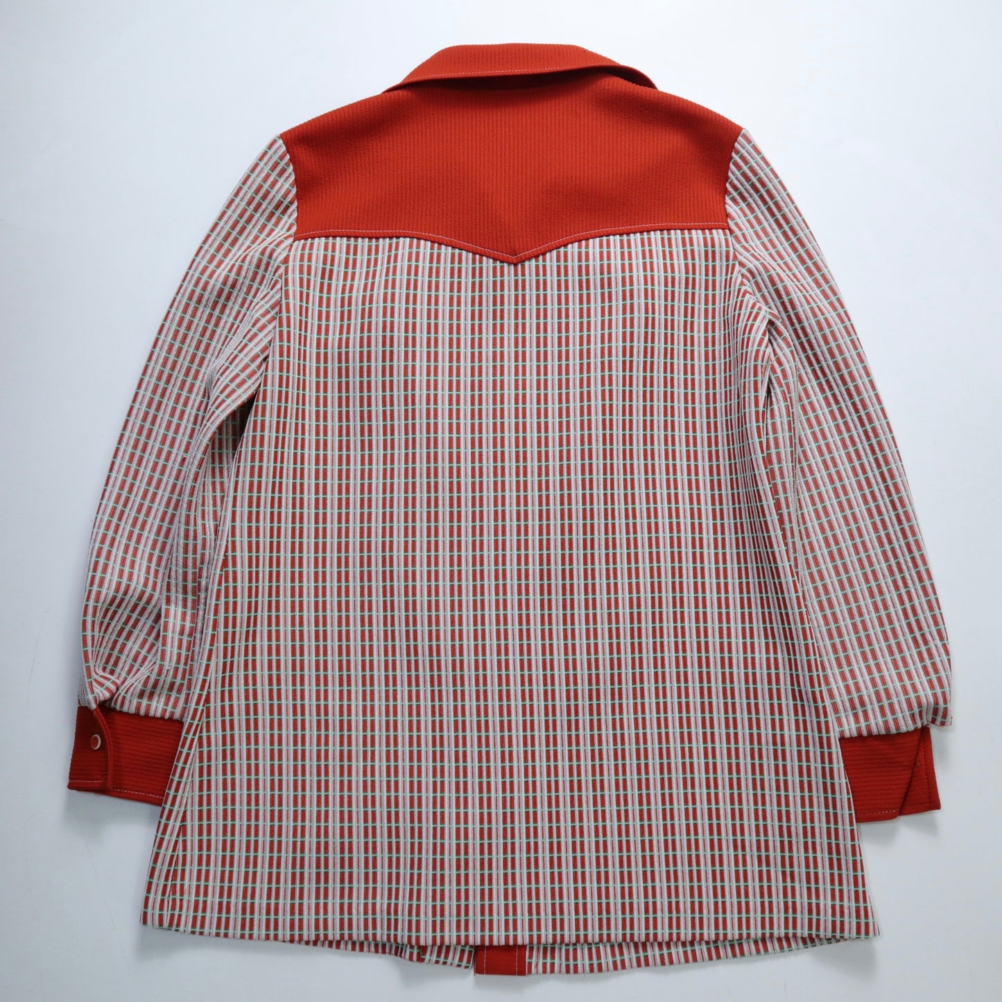1970s orange-red plaid arrow collar western shirt