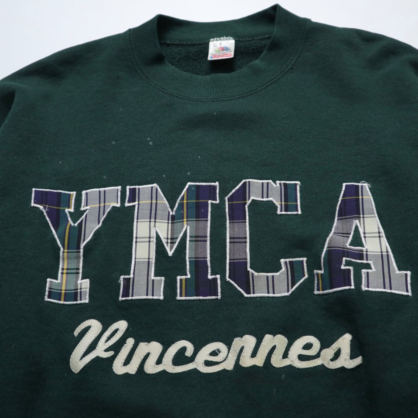 90年代アメリカ製フルーツブランドYMCAパッチワークフォントユニバーシティTシャツ