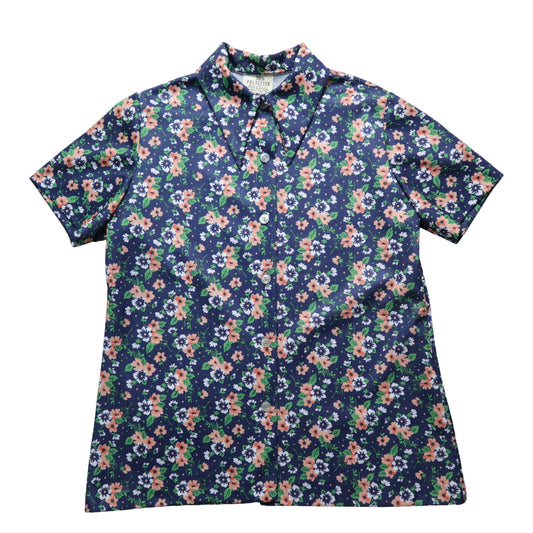 1980s American made blue printed arrow collar shirt polyester fabric
