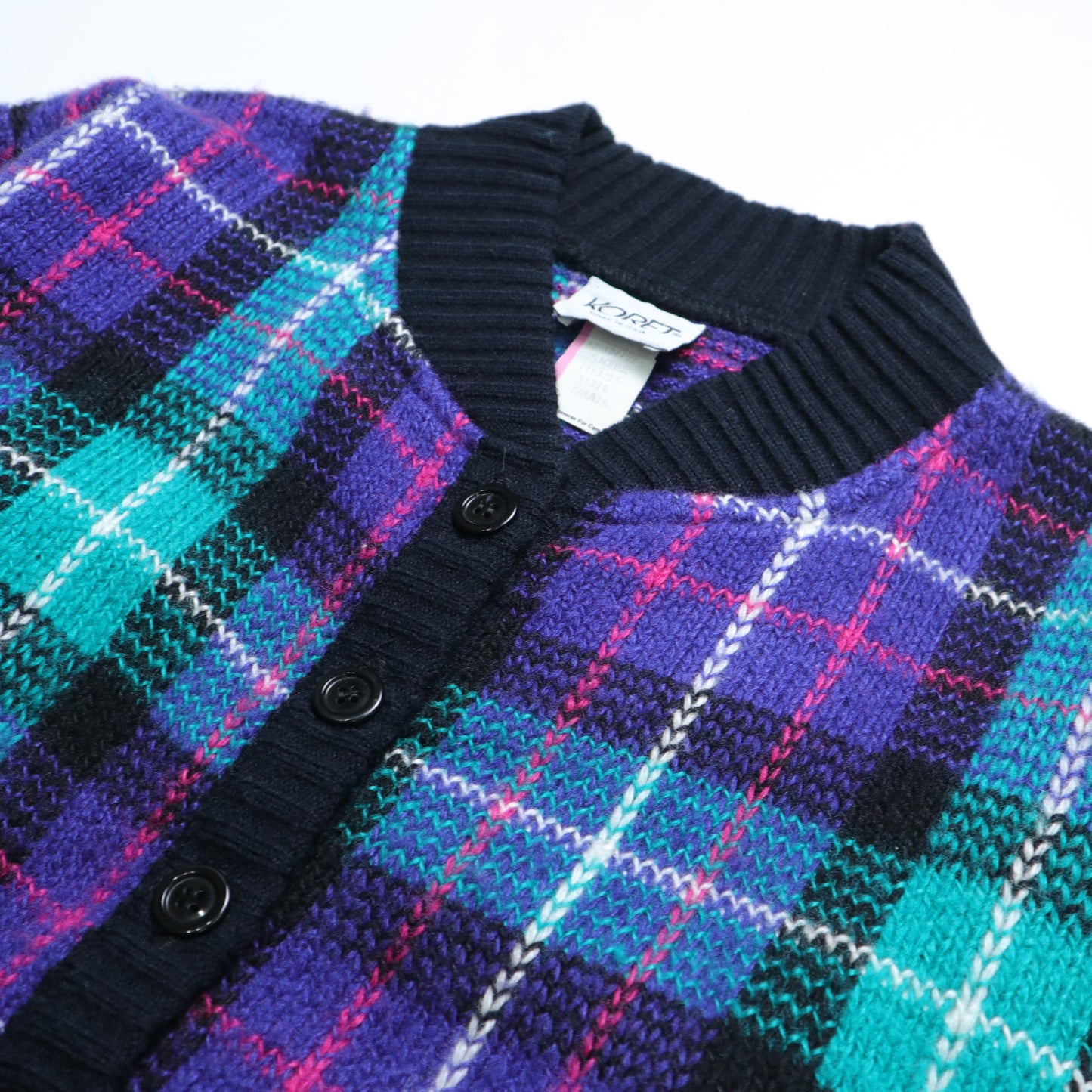 90s American made blue and purple plaid knitted jacket