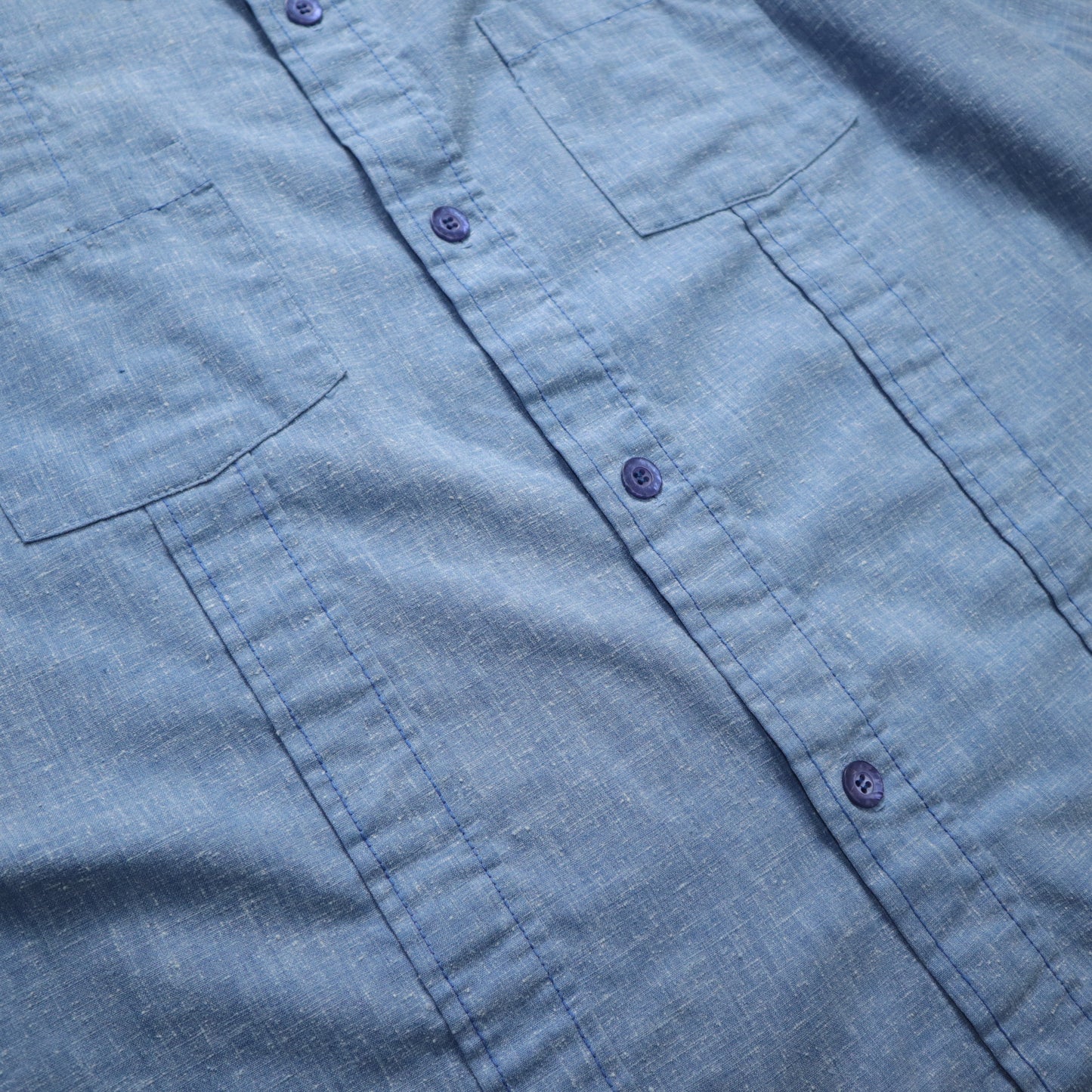 1970s JANTZEN American-made aqua blue plain arrow collar shirt Cabana shirt