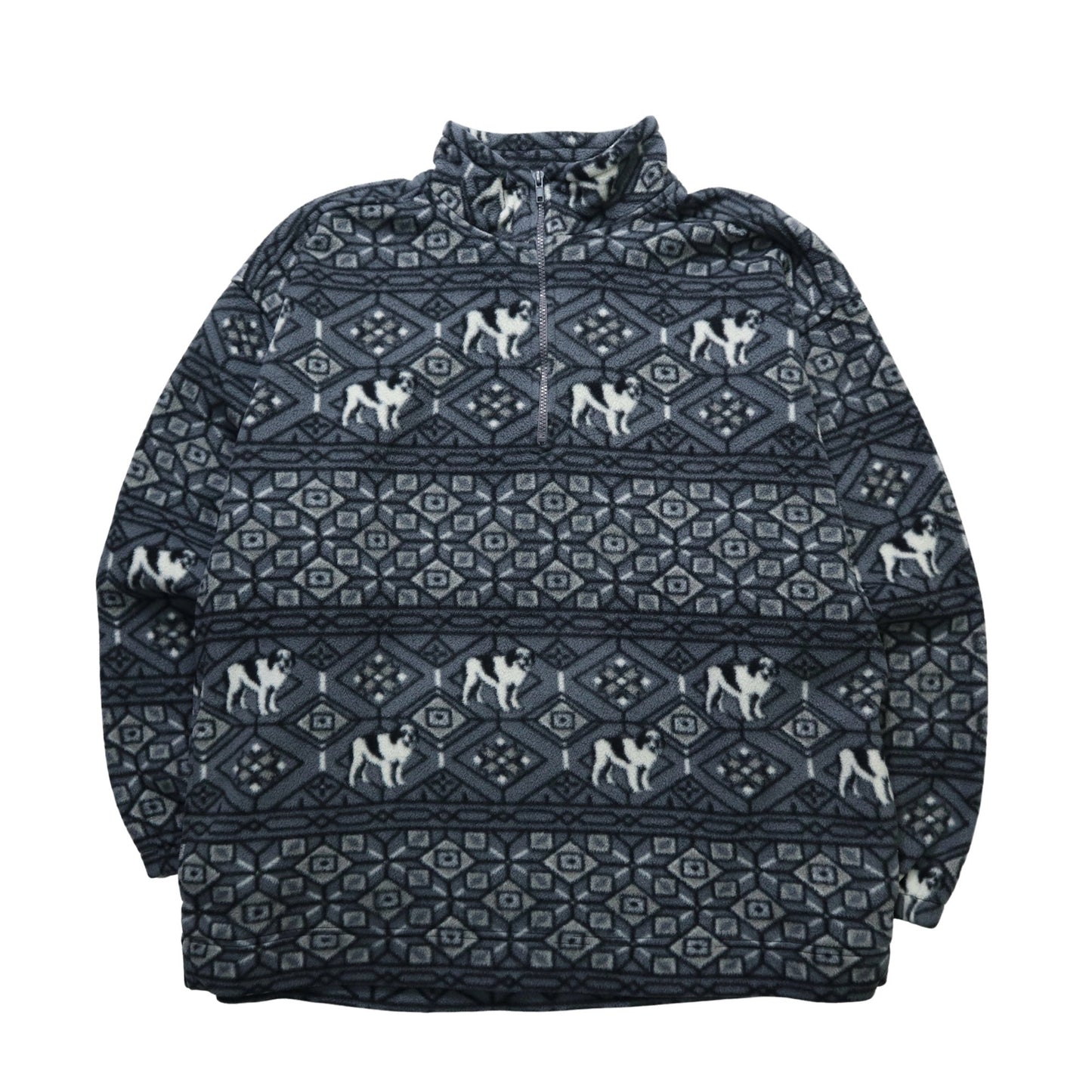 Big Dogs 灰色滿版圖騰抓毛絨套頭衫 - 富士鳥古著