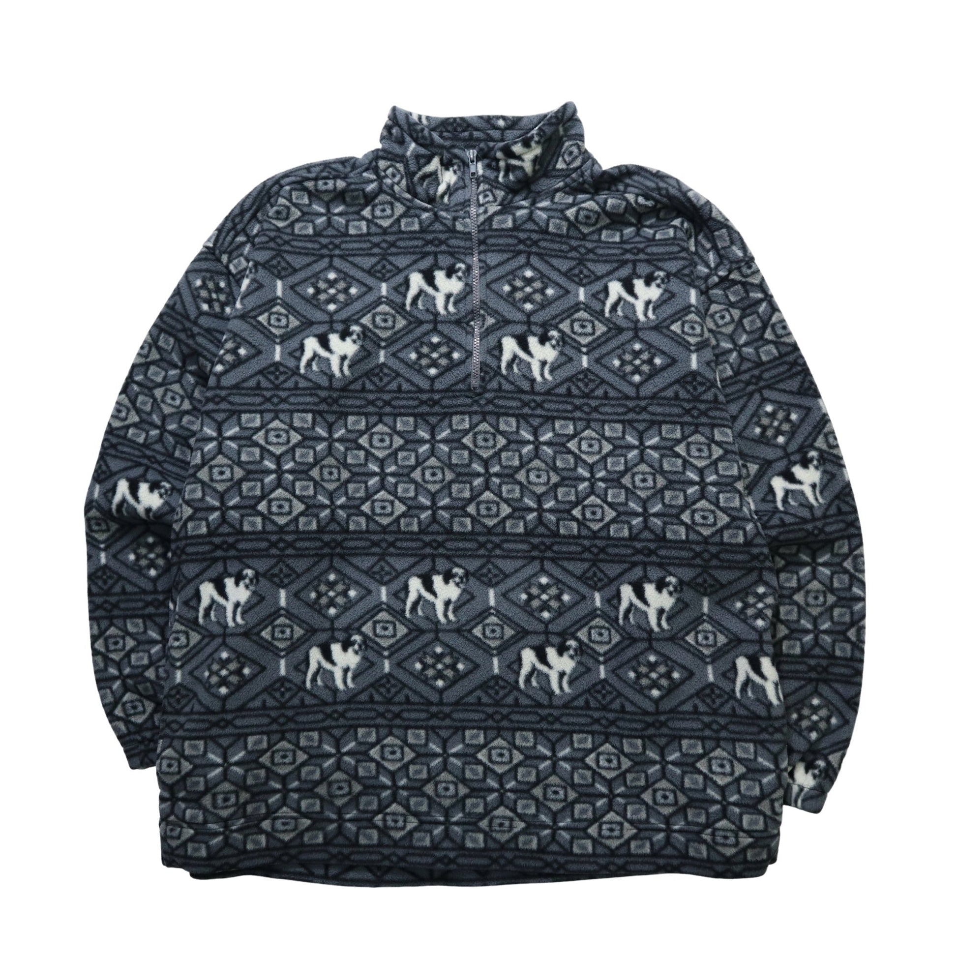 Big Dogs 灰色滿版圖騰抓毛絨套頭衫 - 富士鳥古著