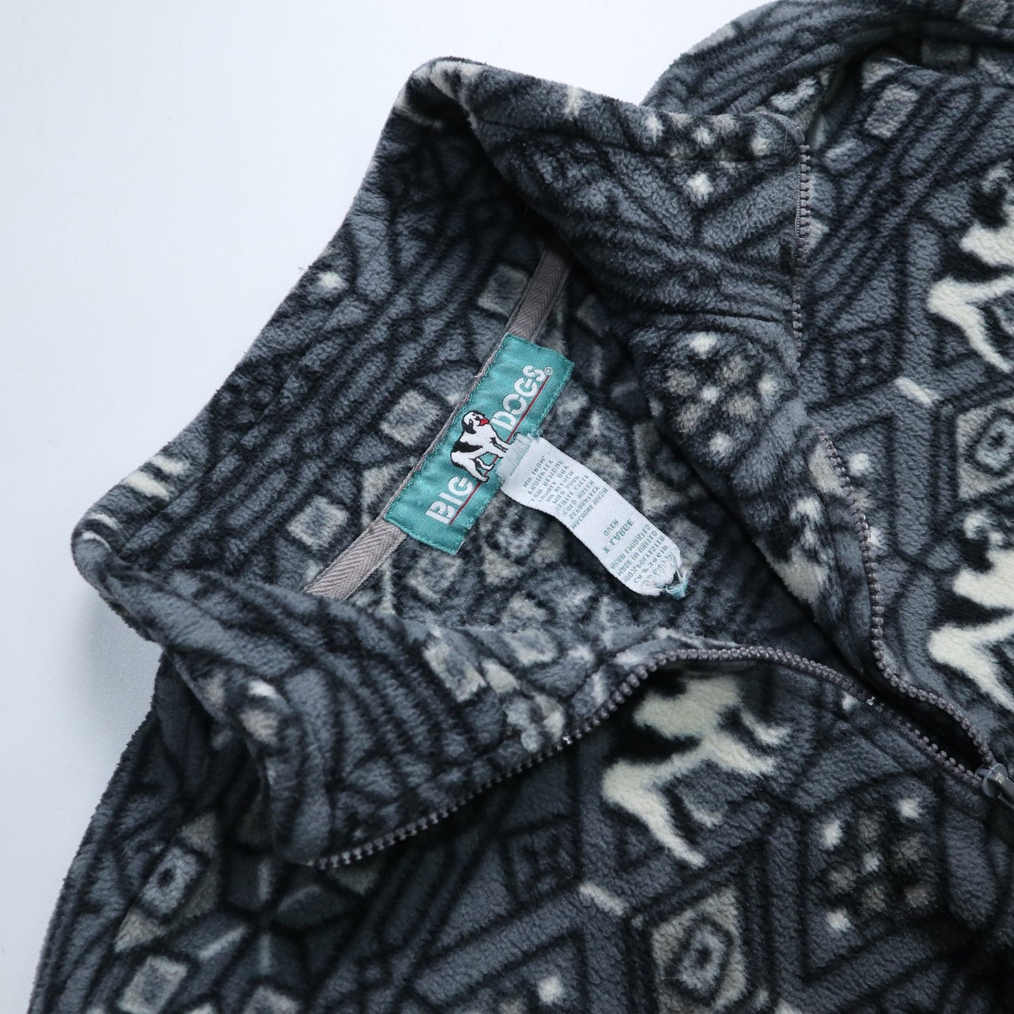 Big Dogs 灰色滿版圖騰抓毛絨套頭衫 - 富士鳥古著