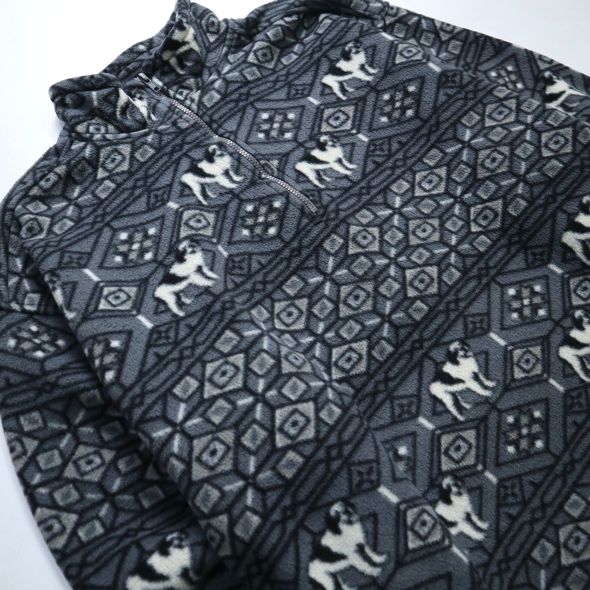 Big Dogs 灰色滿版圖騰抓毛絨套頭衫 - 富士鳥古著