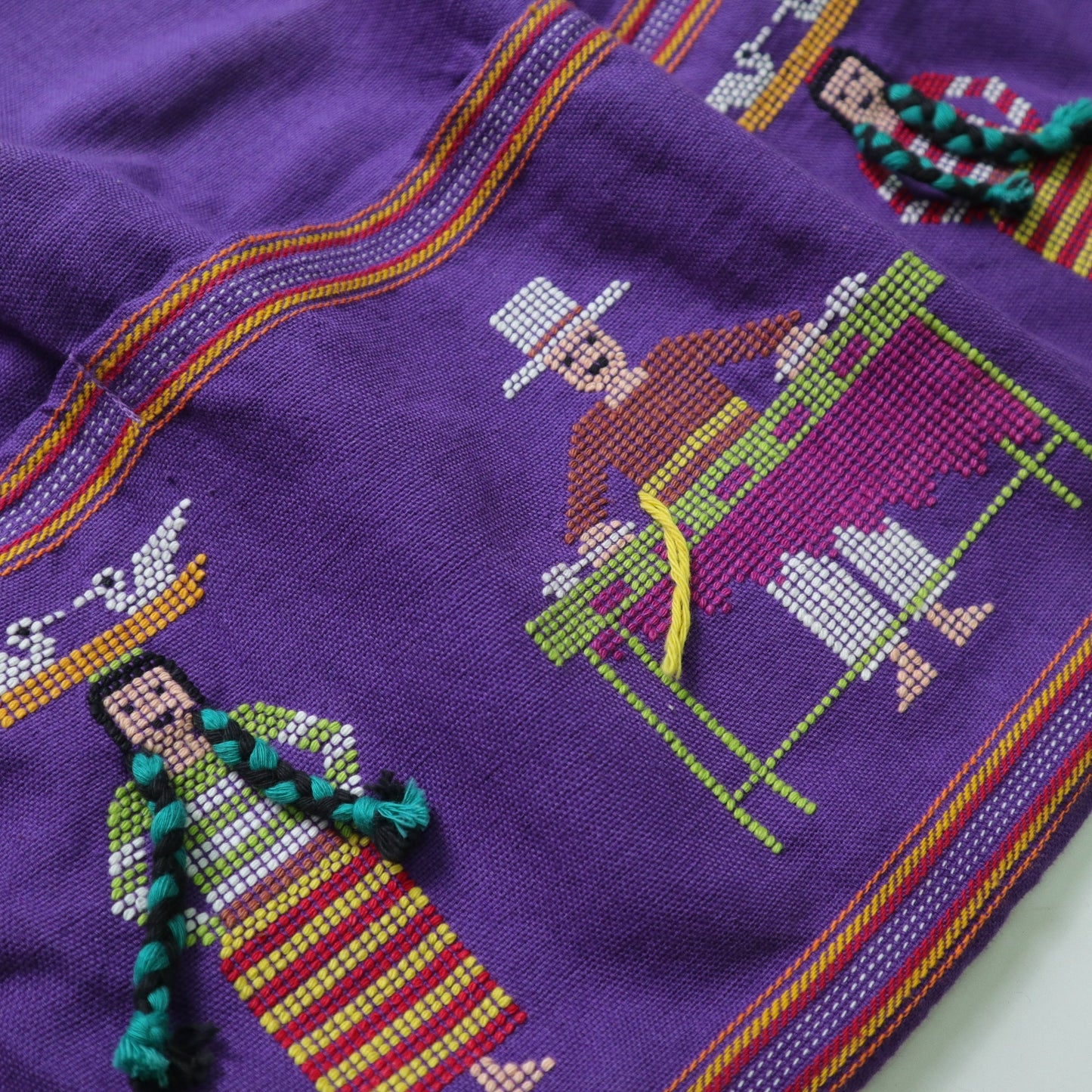 Handmade Guatemalan Apron 紫色瓜地馬拉手工刺繡圍裙 傳統農民刺繡 - 富士鳥古著