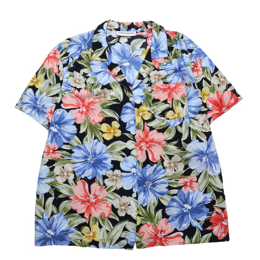 Black Botanical Print Hawaiian Shirt
