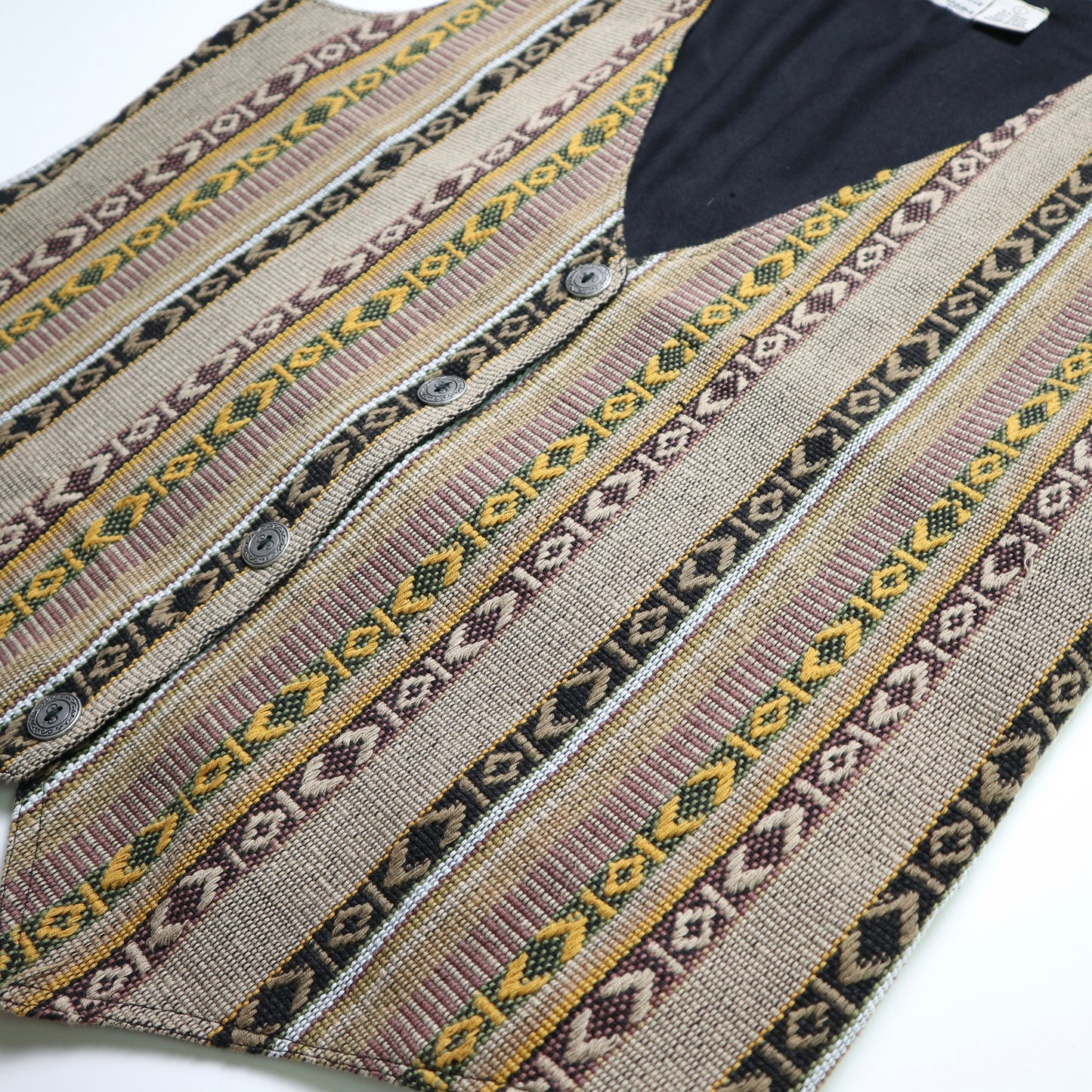 90s 褐色箭型刺繡花毯背心