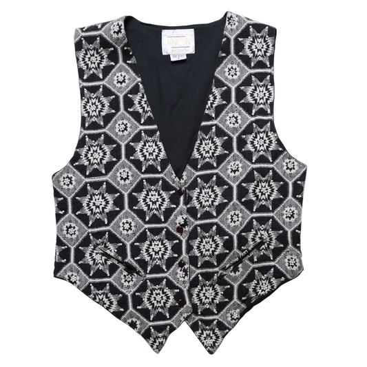 90s black elegant beaded tapestry vest
