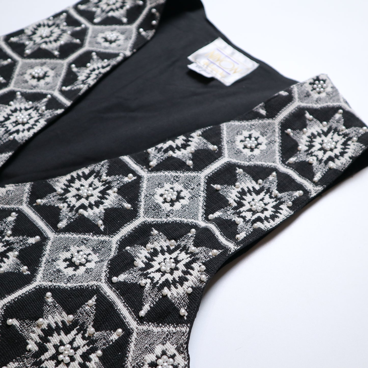 90s black elegant beaded tapestry vest