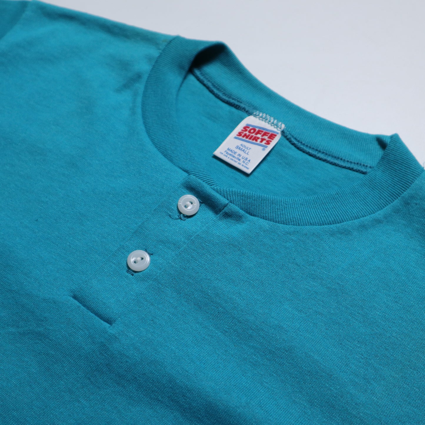 80/90s アメリカ製 SOFFE Shirts ティール ヘンリーカラー Tシャツ