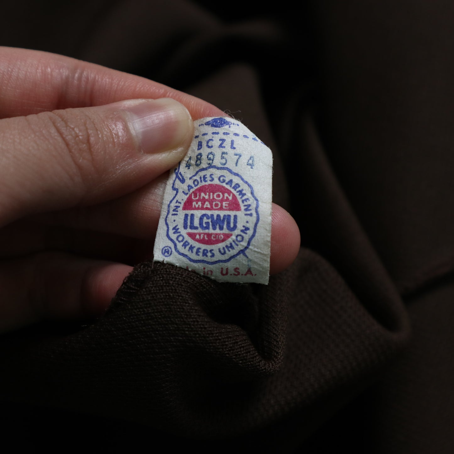70s David Crystal 美國製 咖啡色翻領排扣洋裝 ILGWU Label