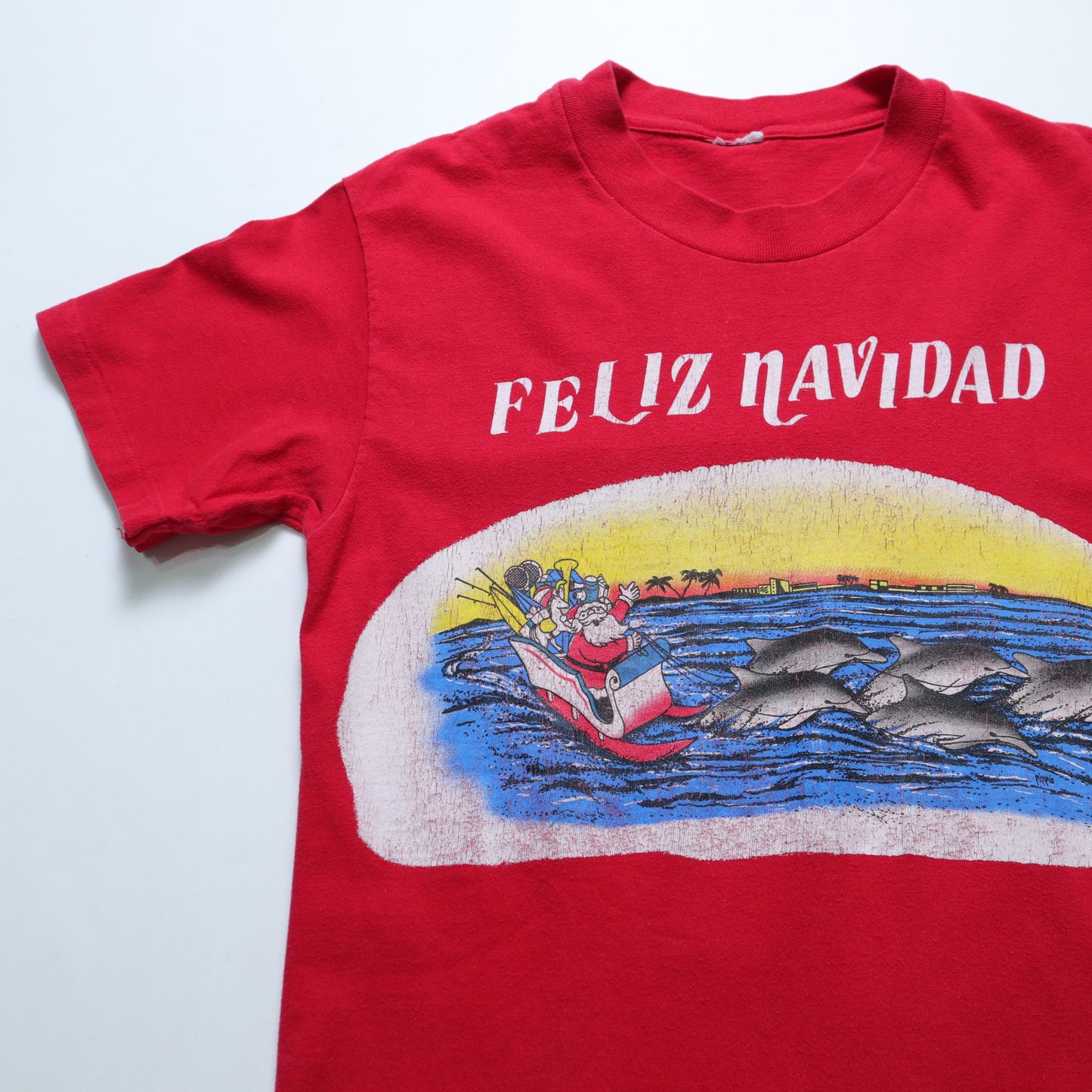 90年代のフェリス・ナヴィダードのサンタクロースとイルカのオフセットTシャツ