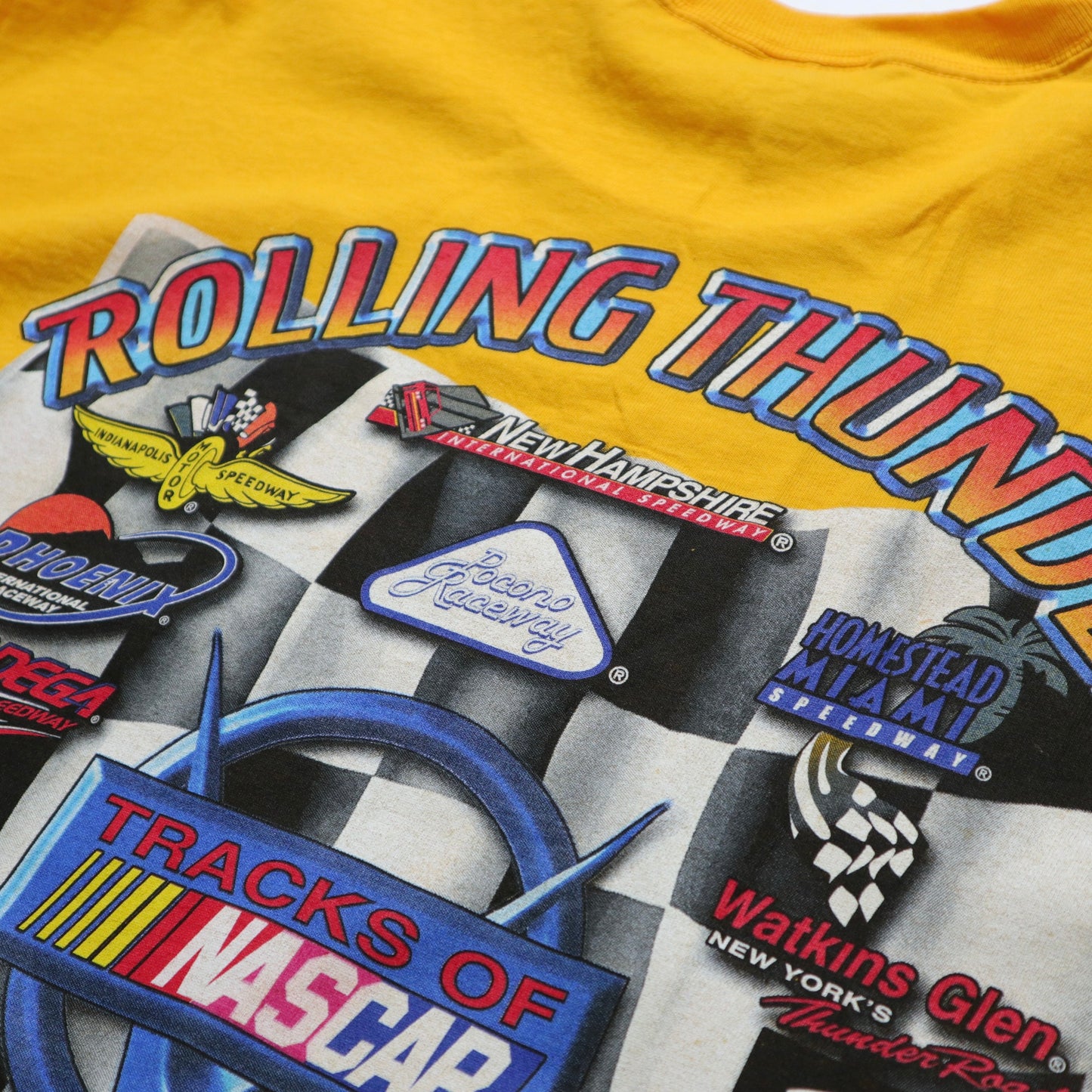 Rolling Thunder yellow racing offset tee