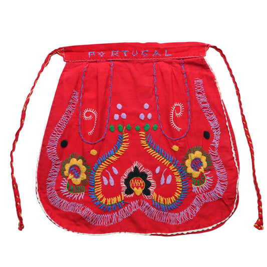 Handmade Apron Red Portuguese Hand Embroidered Apron Vintage Apron