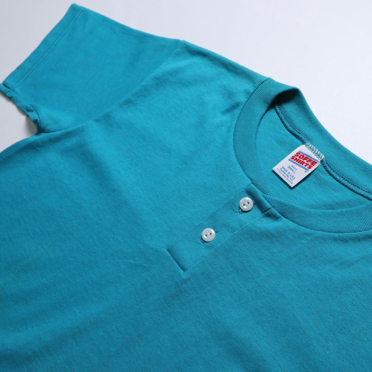 80/90s アメリカ製 SOFFE Shirts ティール ヘンリーカラー Tシャツ