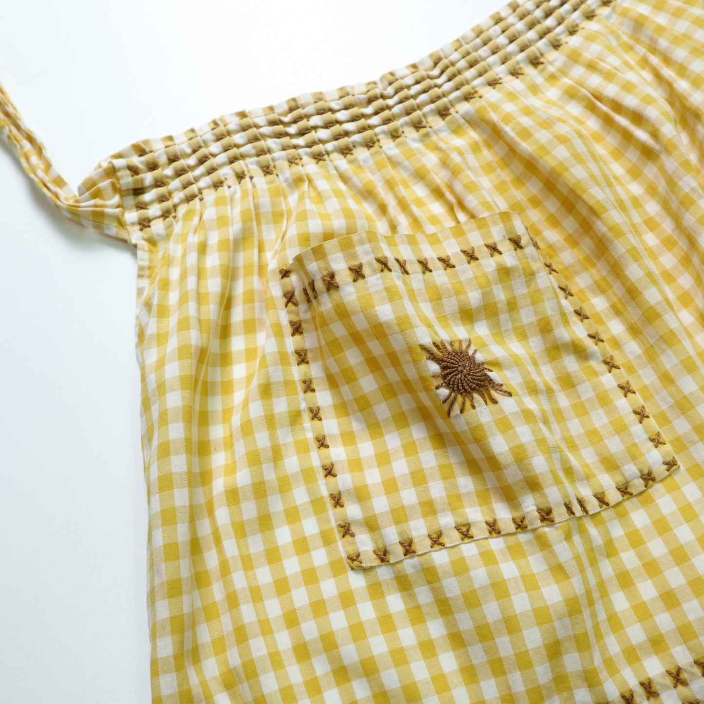 Handmade Apron Yellow and White Check Hand Embroidered Apron Vintage Half Apron