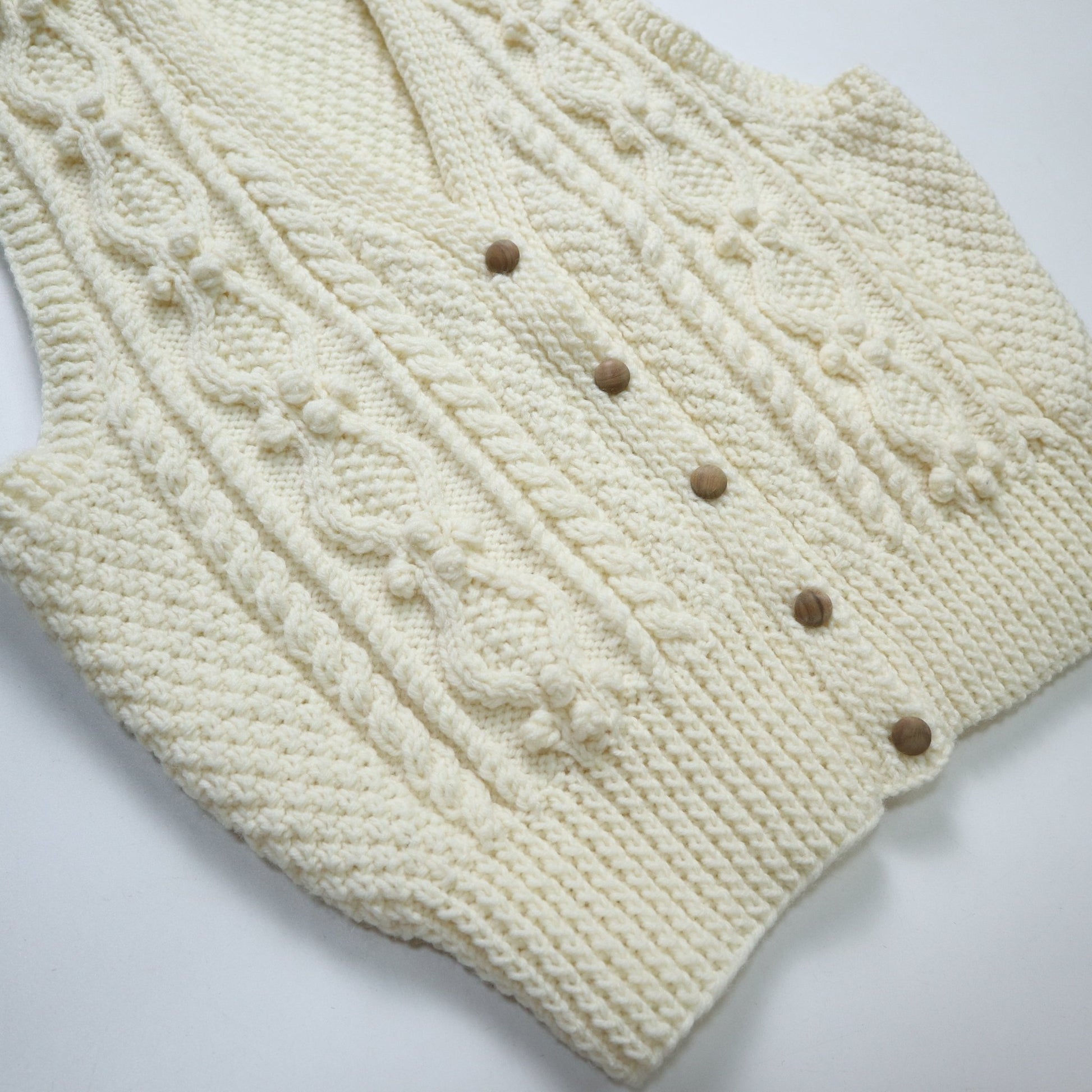 羊毛手織漁夫背心/木紋圓扣 - 富士鳥古著