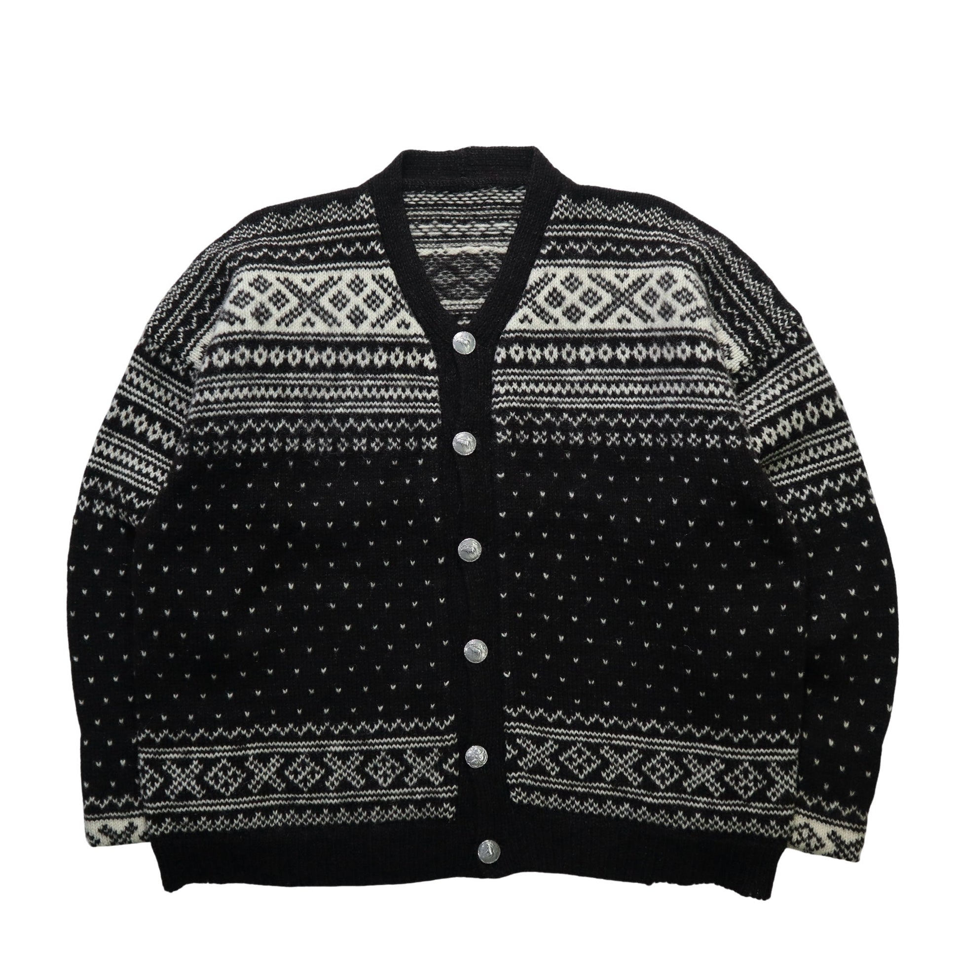 幾何圖騰挪威羊毛開襟針織衫 - 富士鳥古著