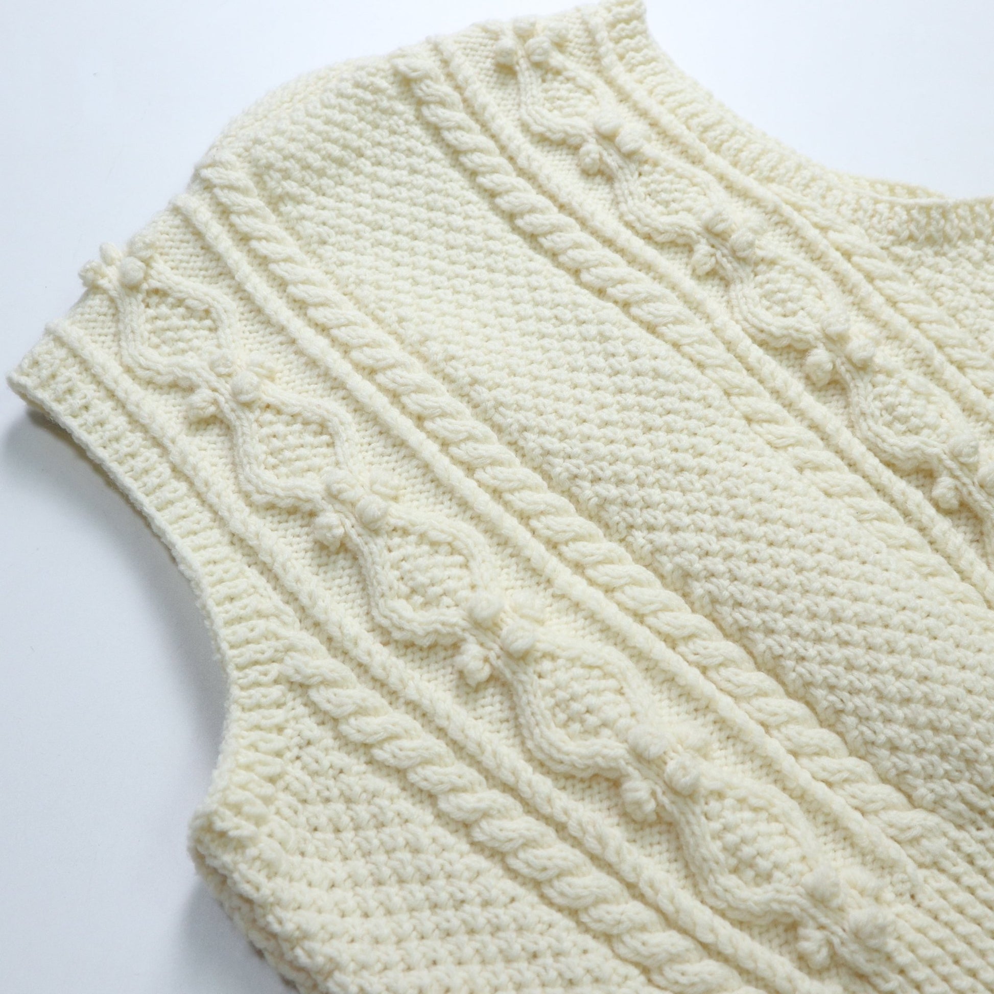 羊毛手織漁夫背心/木紋圓扣 - 富士鳥古著