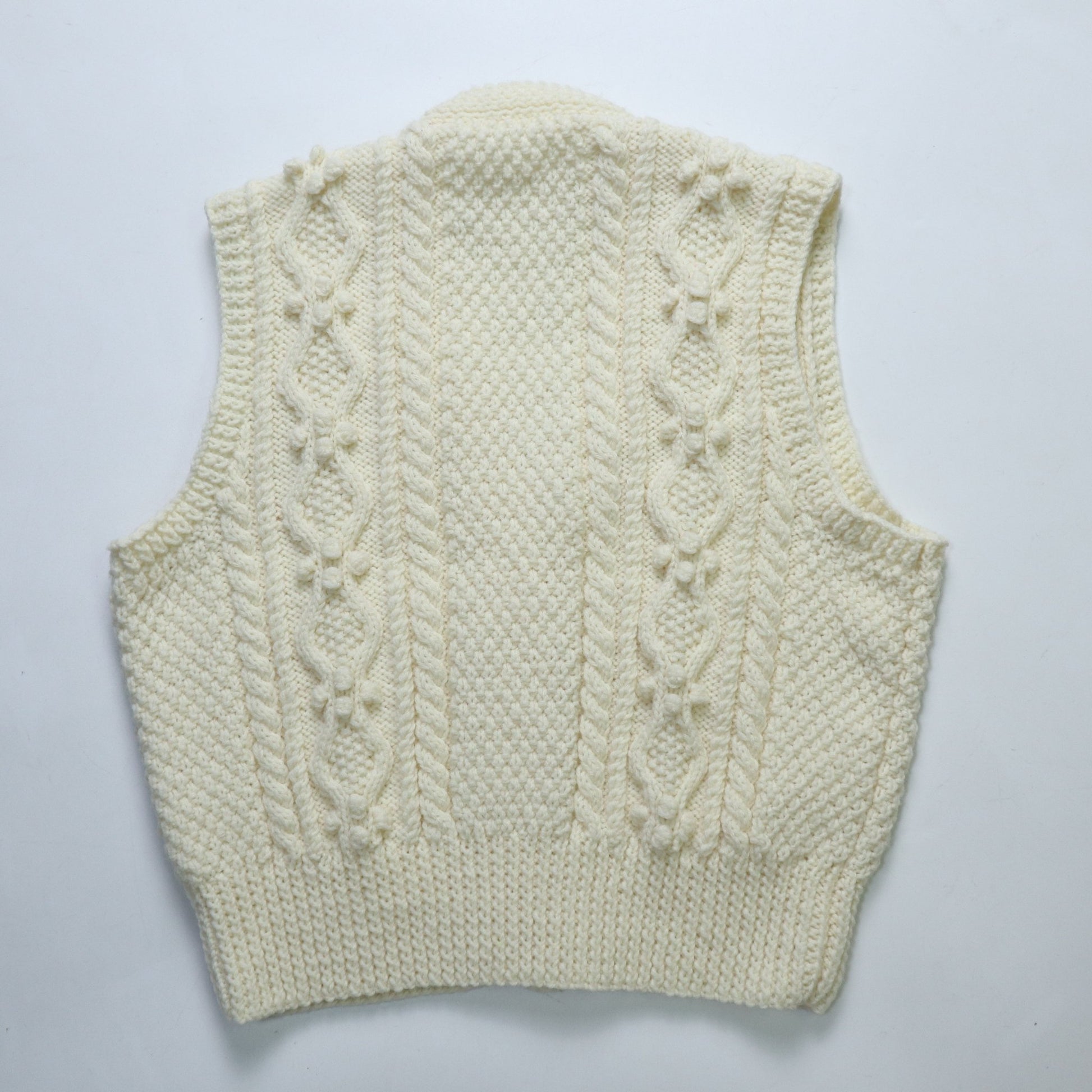 羊毛手織漁夫背心/木紋圓扣 - 富士鳥古著