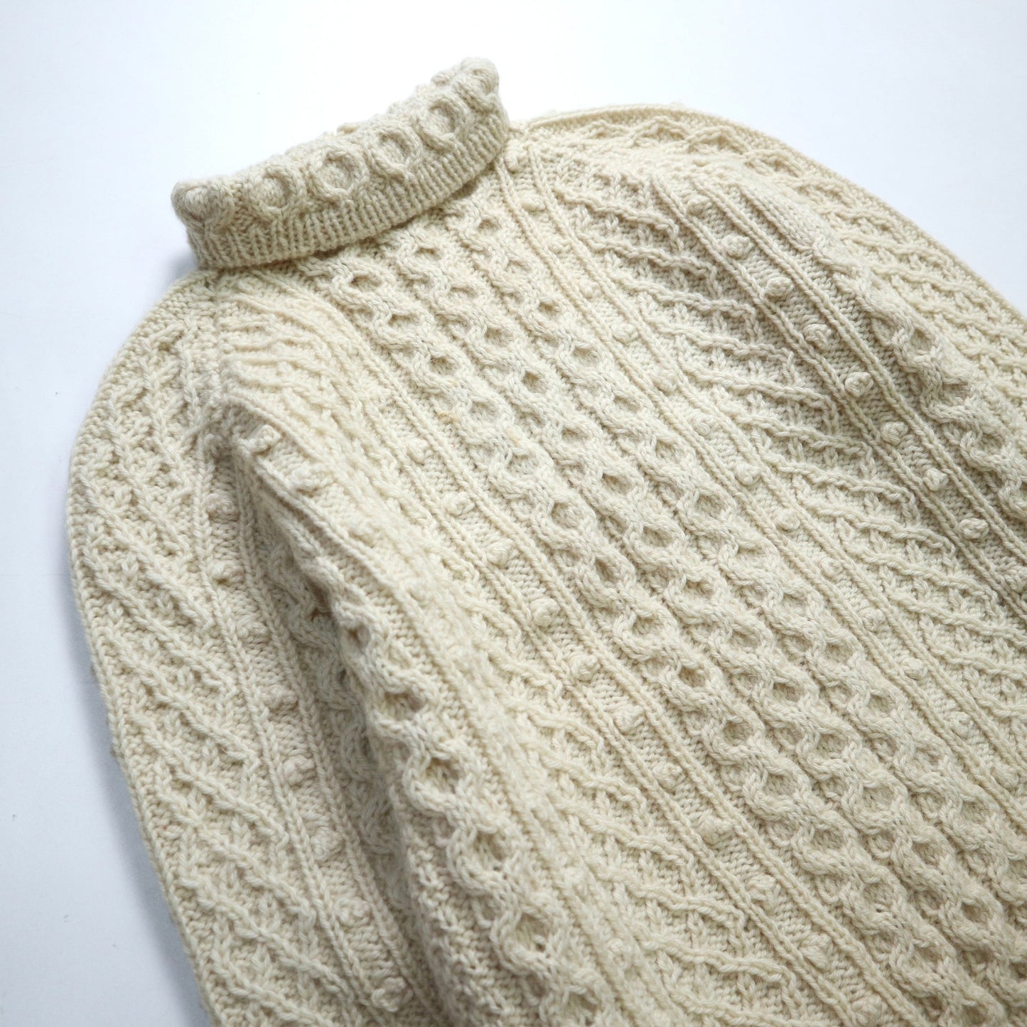 羊毛手織高領漁夫毛衣 - 富士鳥古著