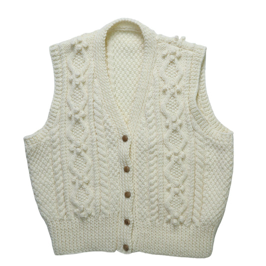 羊毛手織漁夫背心/木紋圓扣 - 富士鳥古著