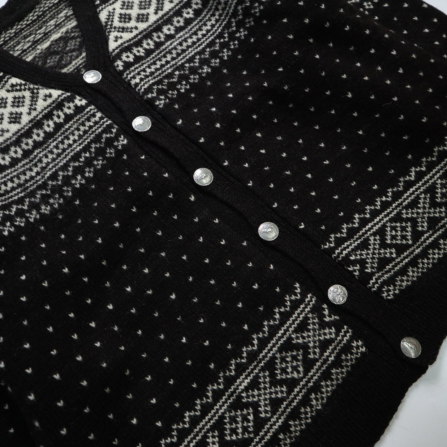 幾何圖騰挪威羊毛開襟針織衫 - 富士鳥古著