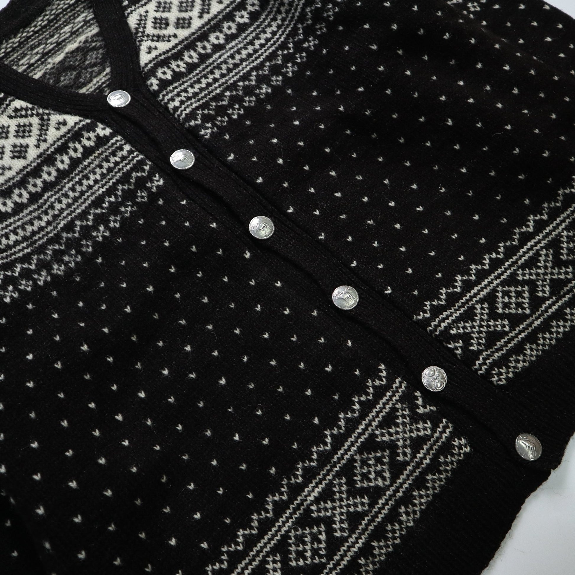 幾何圖騰挪威羊毛開襟針織衫 - 富士鳥古著