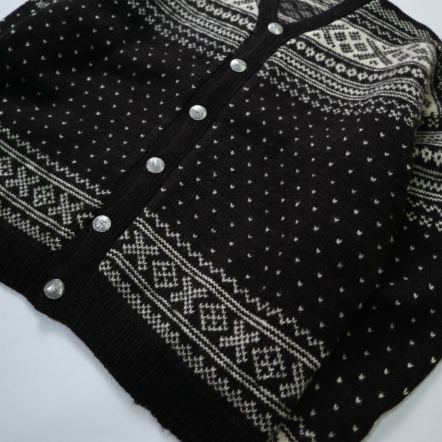 幾何圖騰挪威羊毛開襟針織衫 - 富士鳥古著