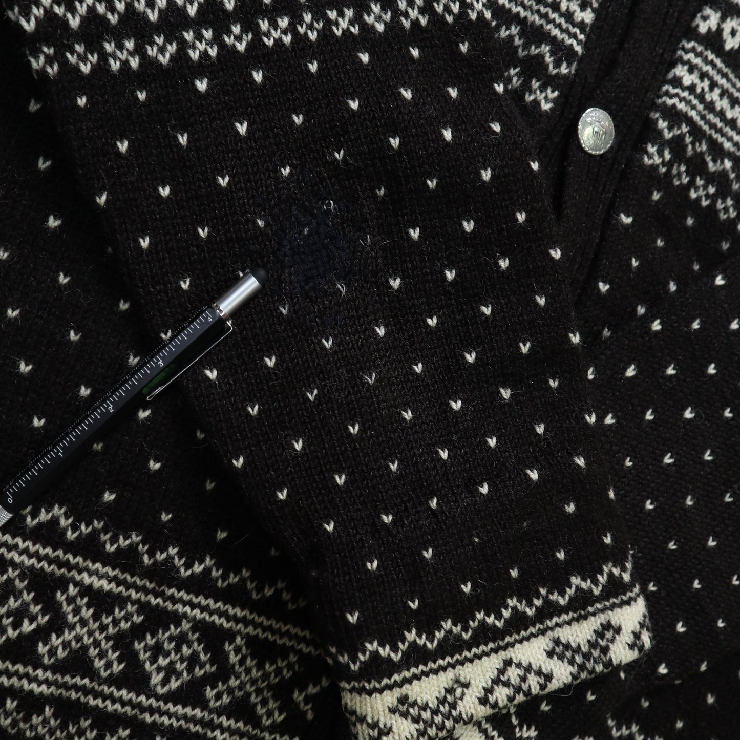 幾何圖騰挪威羊毛開襟針織衫 - 富士鳥古著