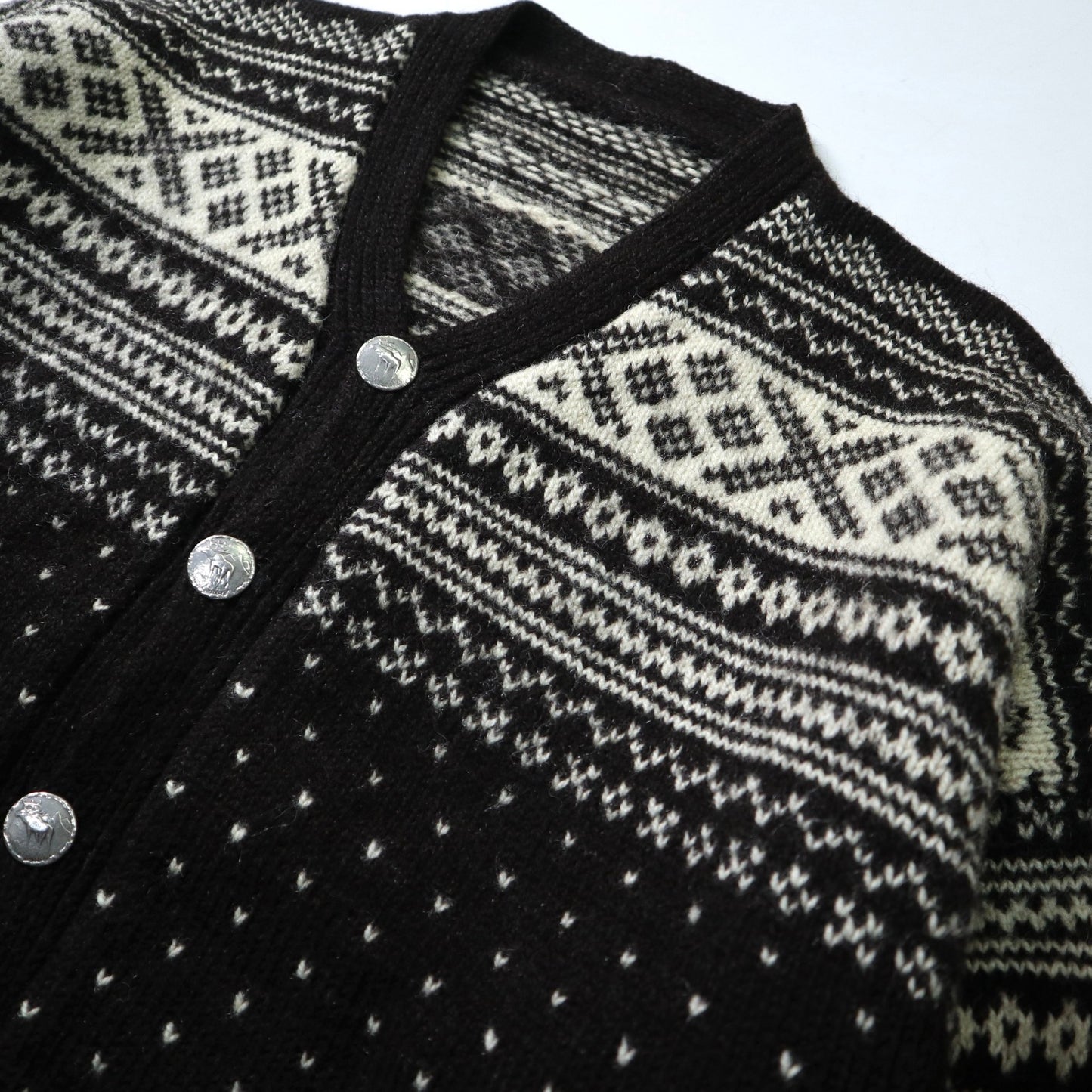 幾何圖騰挪威羊毛開襟針織衫 - 富士鳥古著