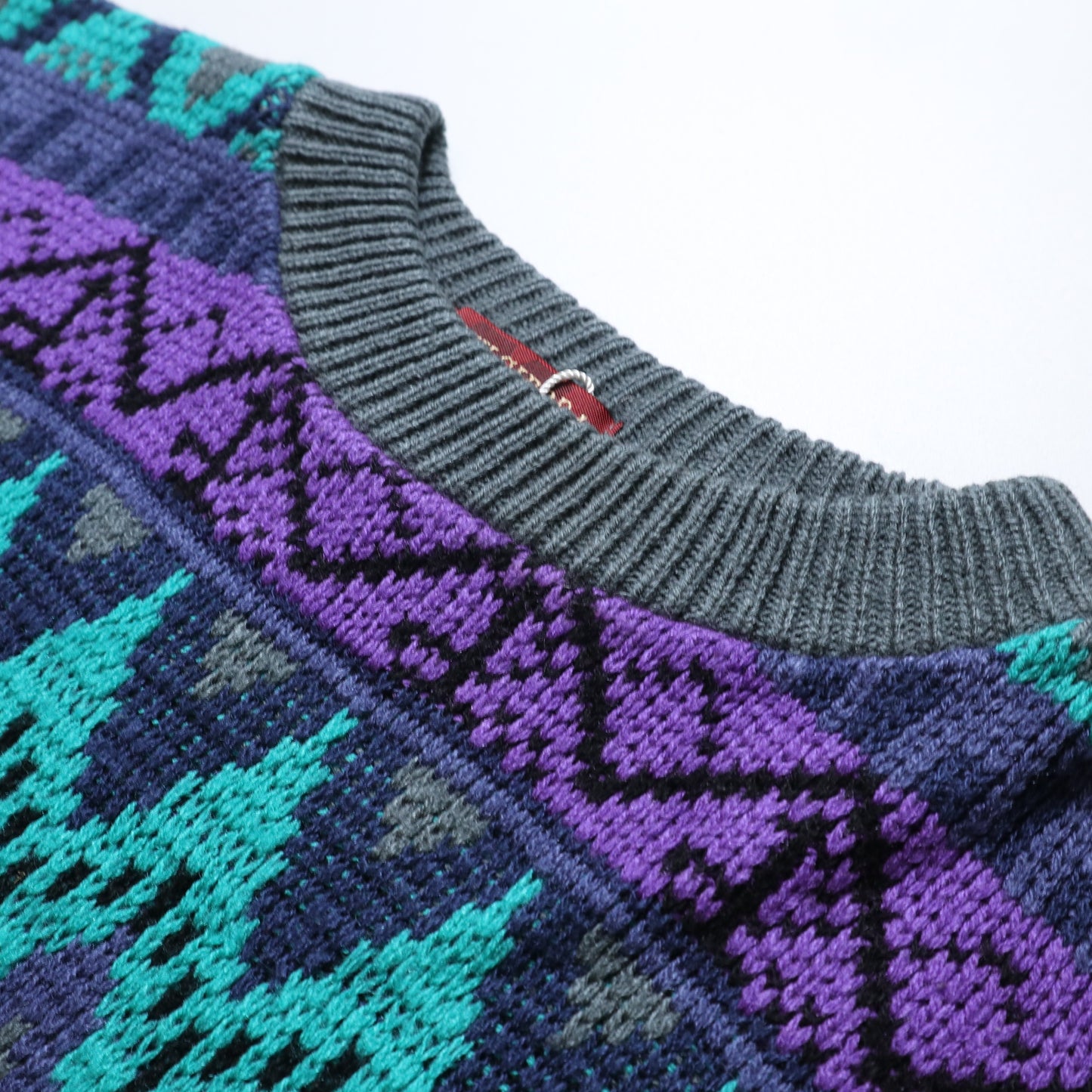 90s USA-made green and purple geometric graphic short sweater