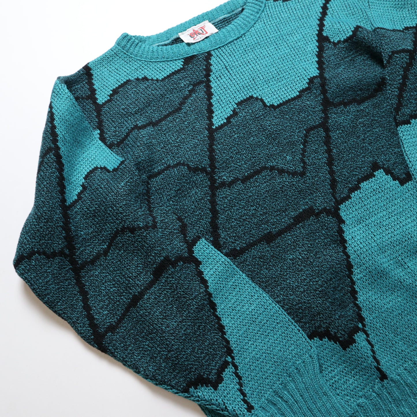 美國製 湖水綠圖騰針織毛衣