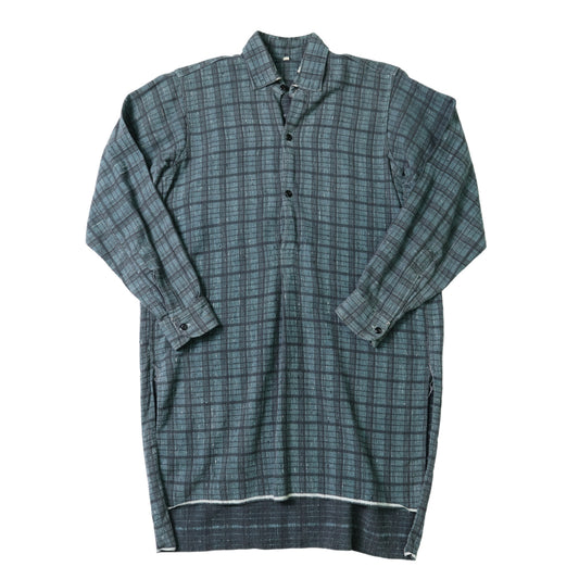 1950s French blue and gray plaid work shirt