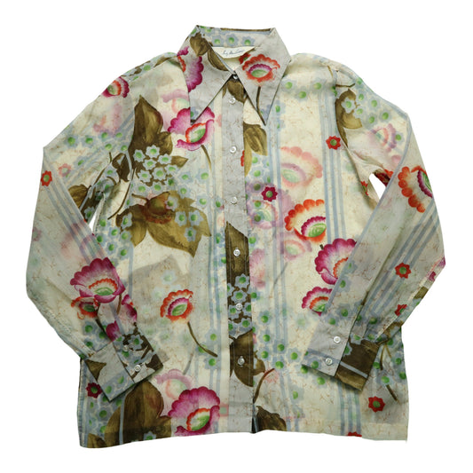 70-80s 荷花透視箭領襯衫 Disco blouse