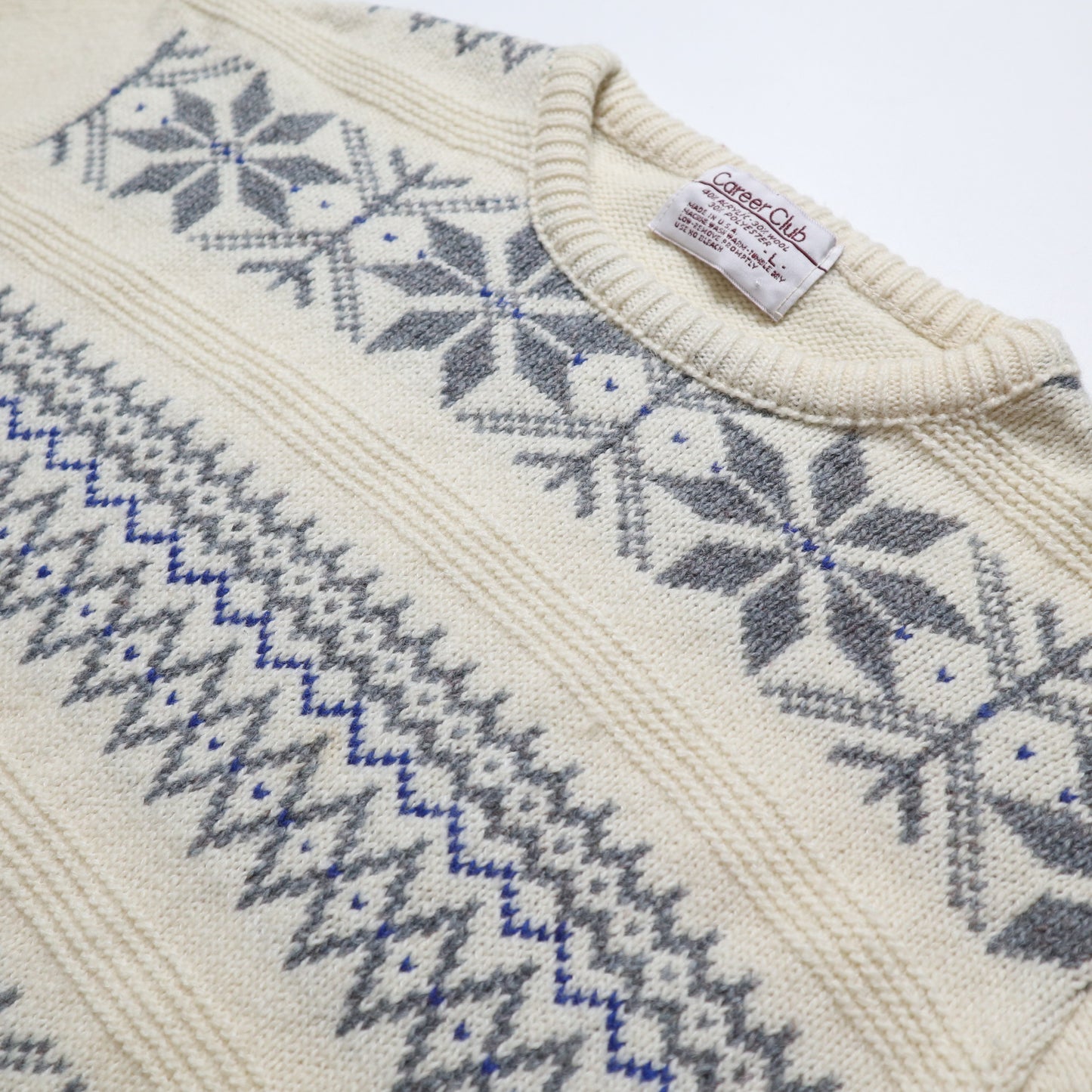 1980年代 アメリカ製 クリームホワイト スノーフレーク トーテムセーター クリスマスセーター ヴィンテージセーター