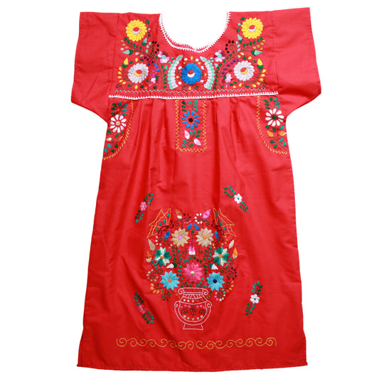 Mexican Red Hand Embroidered Dress Embroidered Blouse