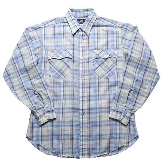 1980s Levi's blue plaid western shirt