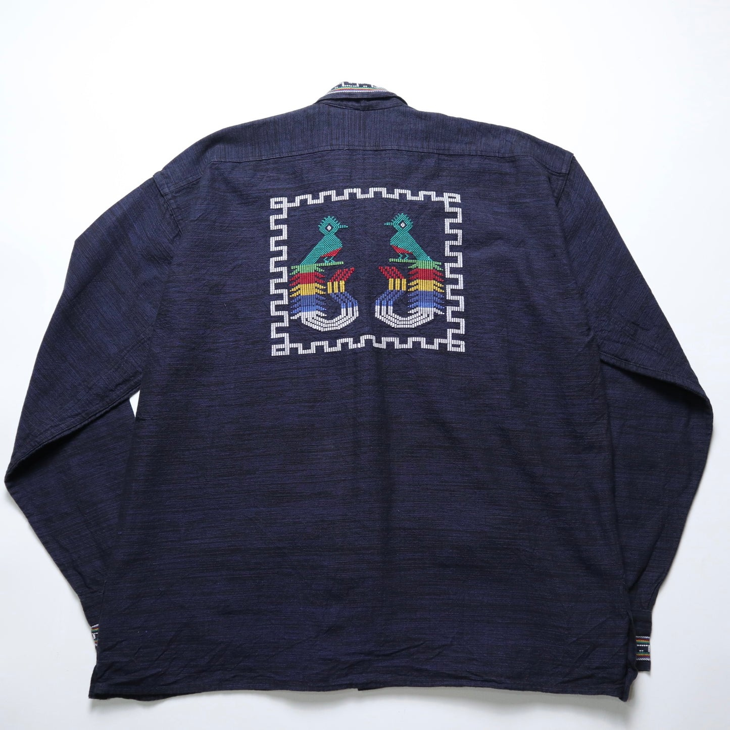 Dark Blue Guatemalan Quetzal Bird Embroidered Shirt