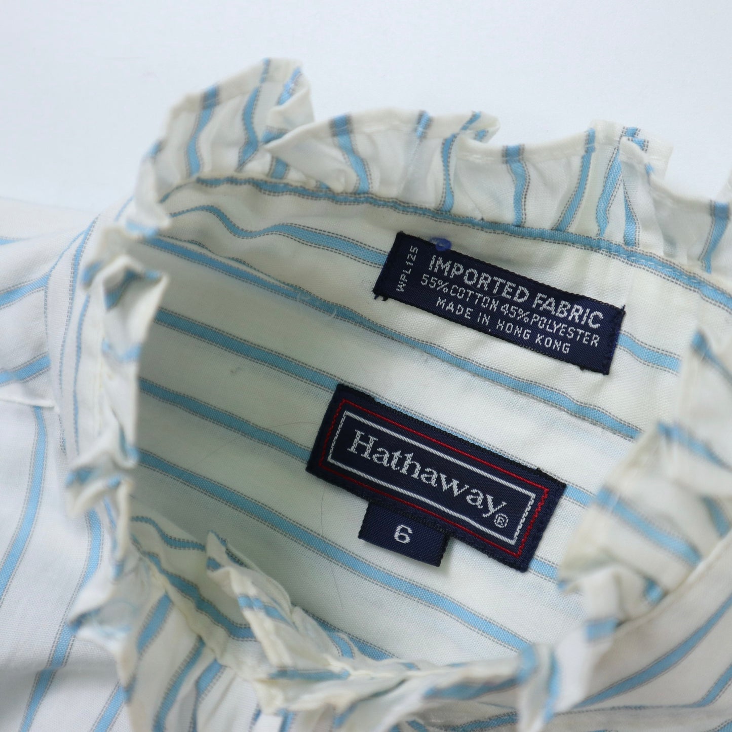 80s Hathaway 荷葉領條紋襯衫