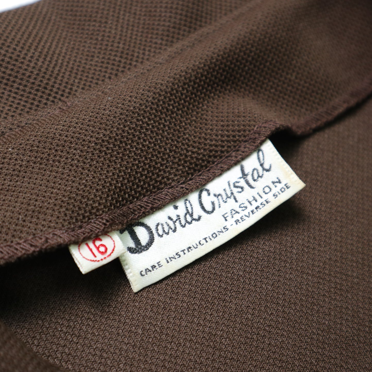 70s David Crystal 美國製 咖啡色翻領排扣洋裝 ILGWU Label