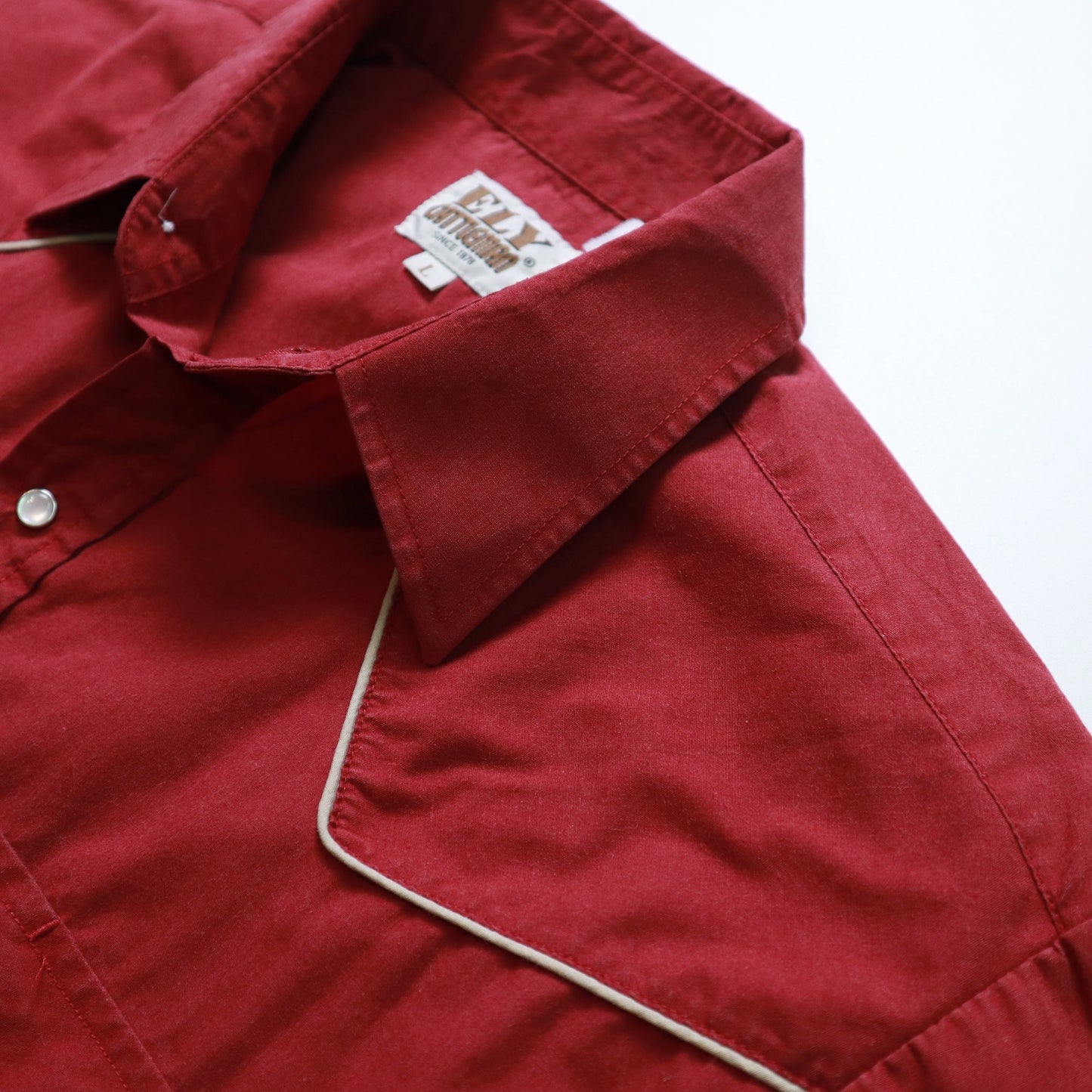80-90年代 ELY Cattleman Western Shirt 赤無地 ウエスタンシャツ Ranchwear