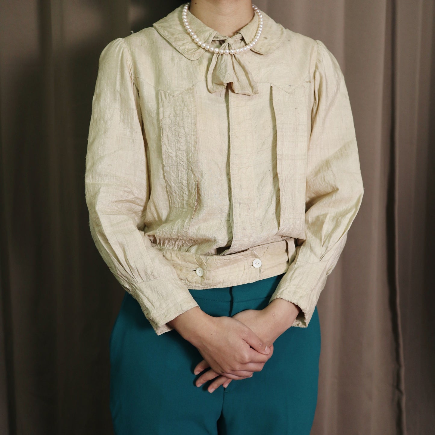 1900s 愛德華時期 古董絲質領結上衣 Antique Edwardian blouse