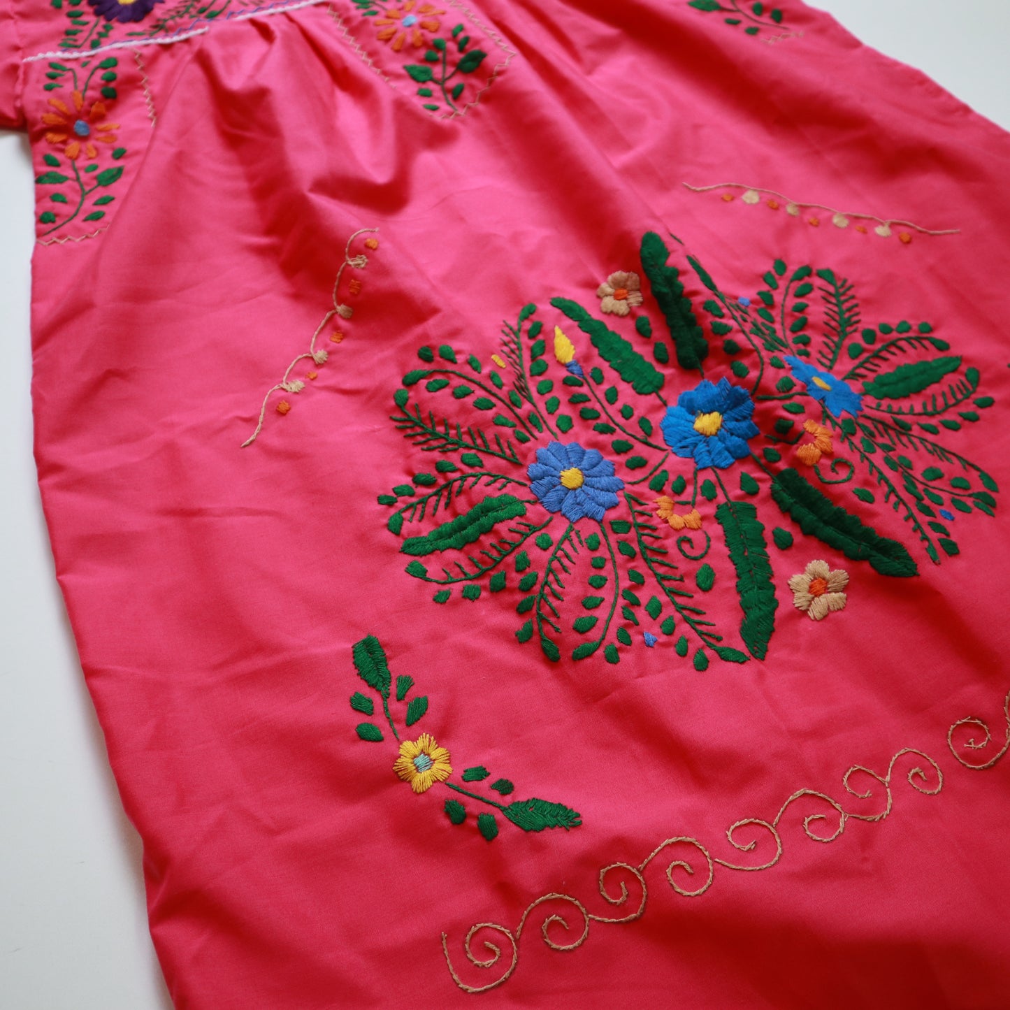 メキシカンピーチピンク手刺繍ドレス刺繍ブラウス
